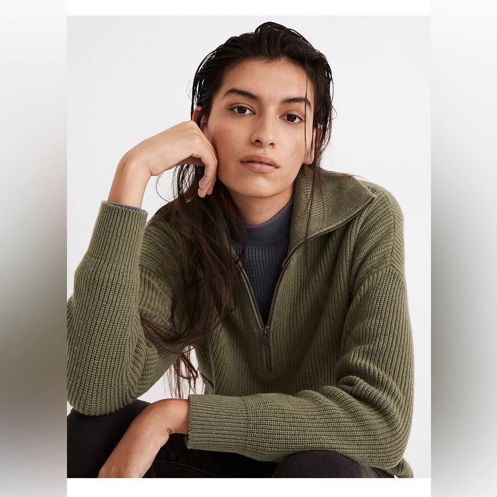 Madewell Glenbrook Quarter Zip Sweater - M - Green